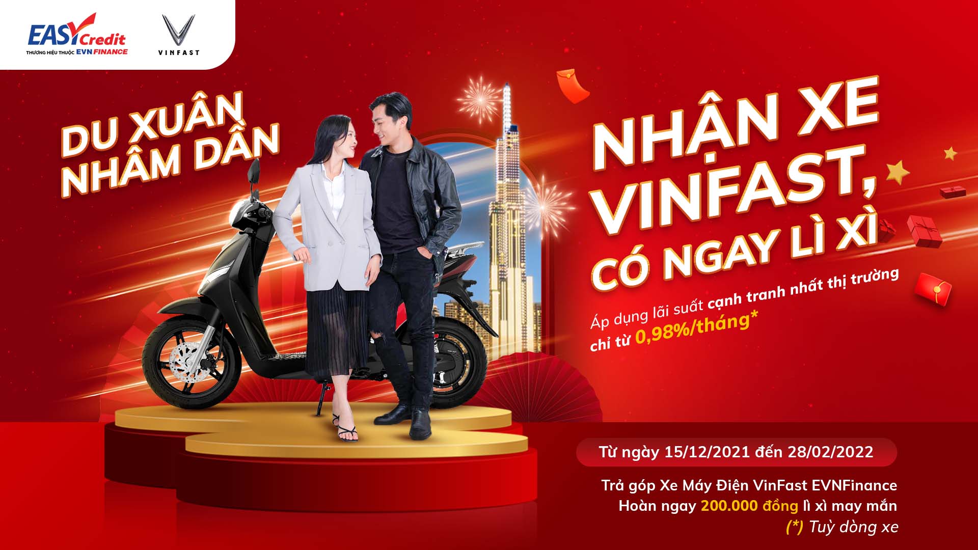 NHẬN XE VINFAST - DU XUÂN NHÂM DẦN: Nhận lì xì khi vay trả góp mua xe máy điện